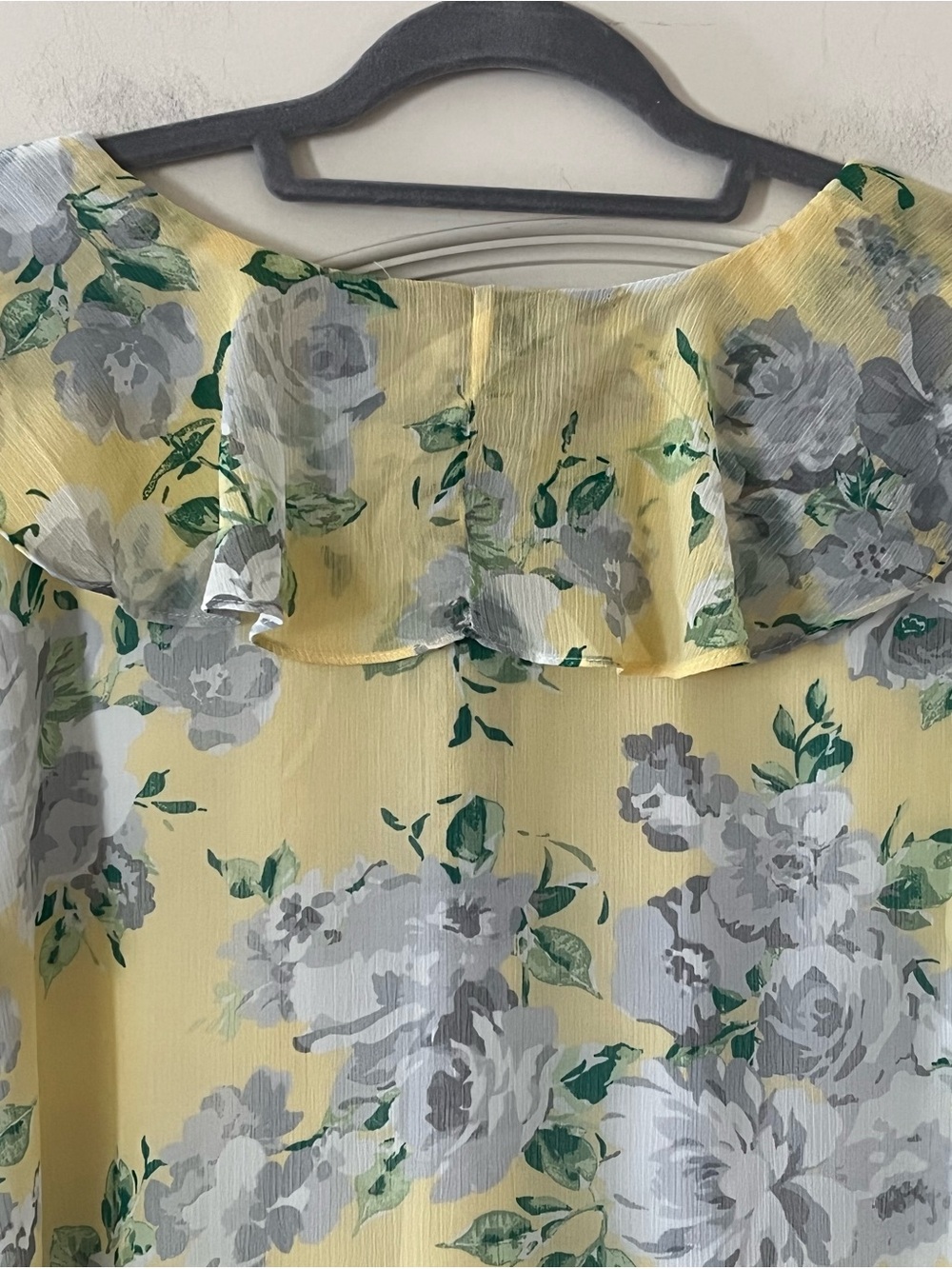 Jones & Co Light Yellow Floral Ruffle V-Neck Blouse Short Sleeve Size 3X - Picture 15 of 15